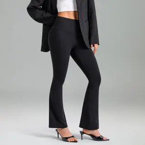 Colorfulkoala Women's No Front Seam 29.5" Side Pocket High-Waisted Mini Flare Pants Seamless Front Dreamlux Fabric Yoga Casual Wear