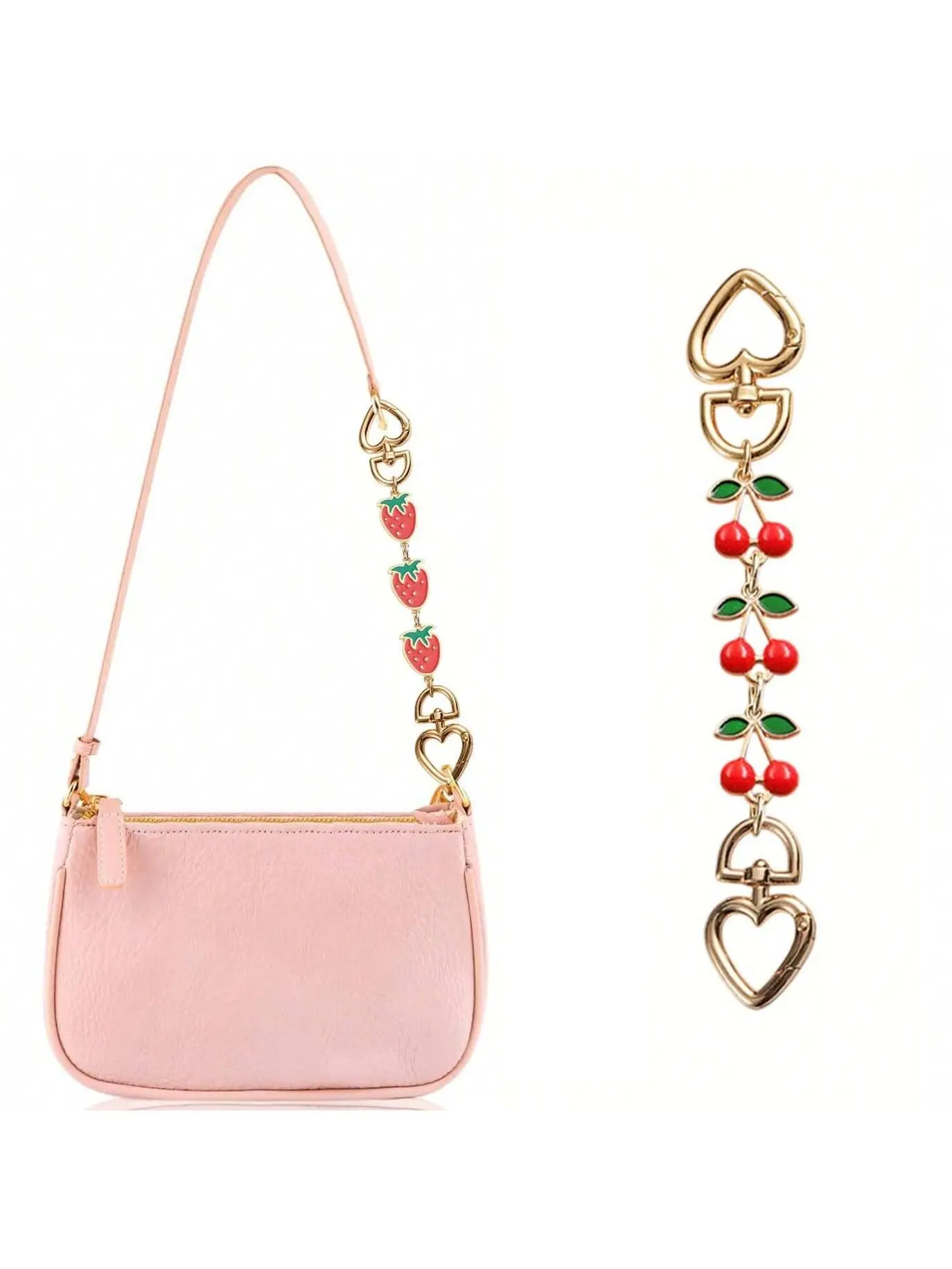 Cherry Bag Extender Chain Purse Extender Bag Keychain Pendant Cherry Bag Purse Strap Extenders Accessories Purse Bag Chains Charms, Fashion Bag Charms Decoration for Handbag Crossbag Shoulder Underarm Bag Gold Heart Buckle Bag Purse Strap Extension