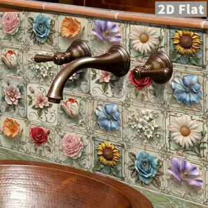 24pcs 3D Embossed Floral Tile Stickers, 3 Sizes, Vinyl Self-Adhesive, Easy to Install & Remove, for Bathroom, Kitchen, Bedroom, Living Room