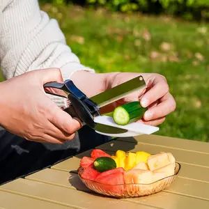 2 in 1 Cutting Board Scissors for Food - 9.6" Detachable Cheese Scissors with Cutting Board and Stainless Steel Blade - Easy-to-Use Veggie Cutter with Safety Lock, Suitable for Fruits and Vegetables