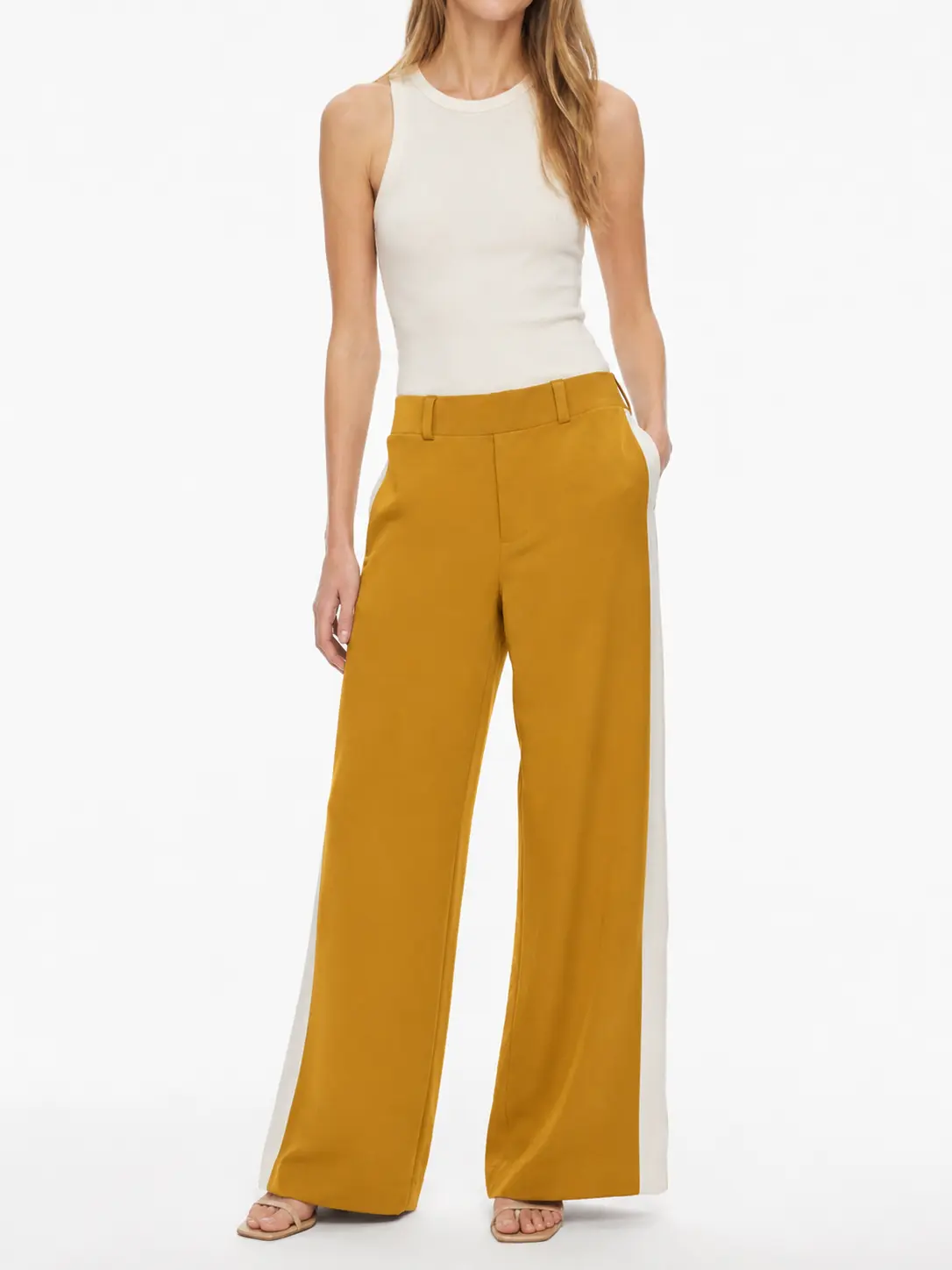 Mustard Side Stripe Wide-Leg Pants – Sporty Relaxed Pull-On Trousers