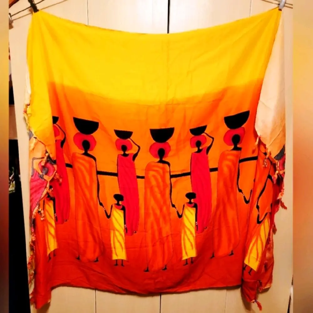 Sarong Bikini Cover Up Wraps - Yellow and Orange with Tribal Design for Beachwear