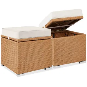 Best Choice Products Set of 2 Wicker Ottomans, Multipurpose Furniture w/ Removable Cushions, Steel Frame