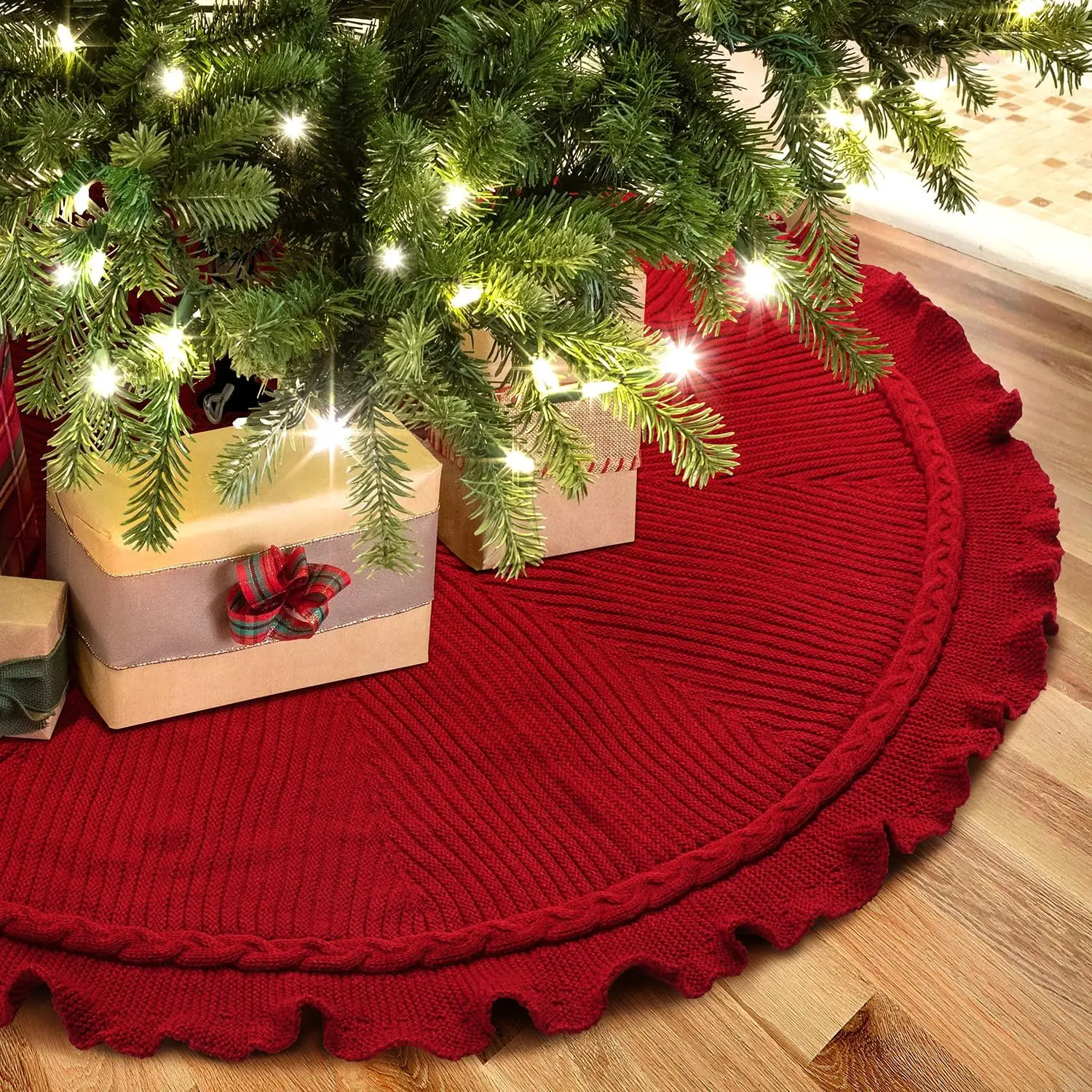 Christmas Tree Skirt, 48 inches Christmas Tree Decoration for Indoor Home Holiday