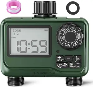 BN-LINK Sprinkler Timer Outdoor - 2 Zone Programmable Water Timer with Rain Delay, Automatic Irrigation System for Lawns & Garden Hoses - Waterproof Manual Controller with Large LCD Display