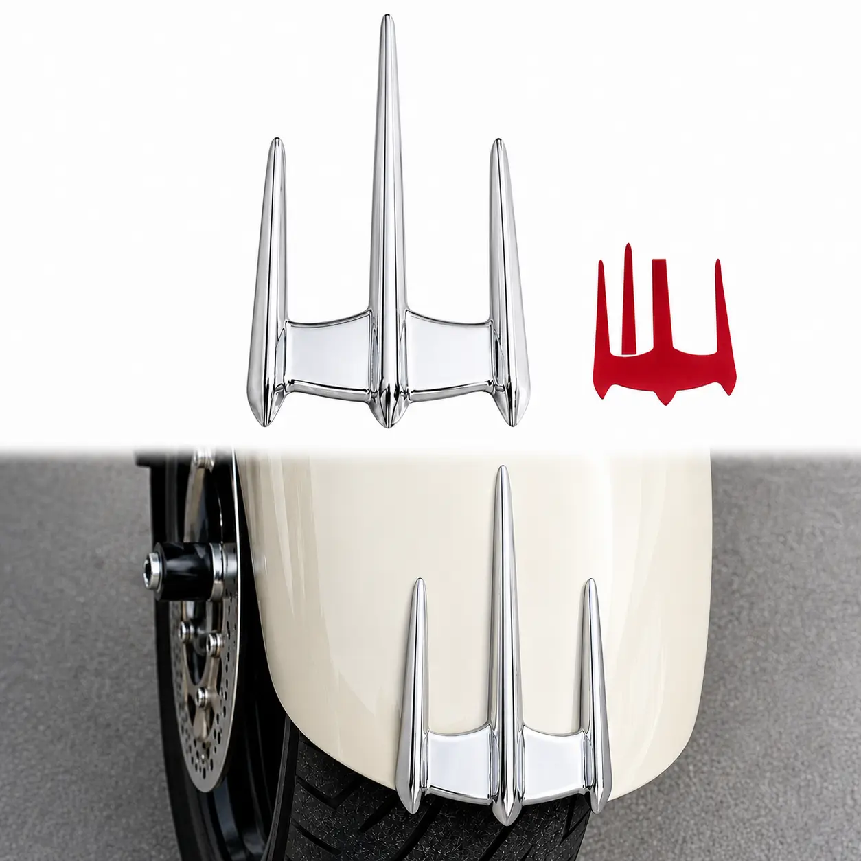 1 x Chrome-Look ABS Spear-Style Front Fender Tip Trim Accent Cover, 8.5x3in Self-Adhesive, Vehicle-Specific Fit for Goldwing GL1800 Series, F6B, Valkyrie, V-Star, Road Star, Stratoliner, Roadliner Motorcycle Body Decor
