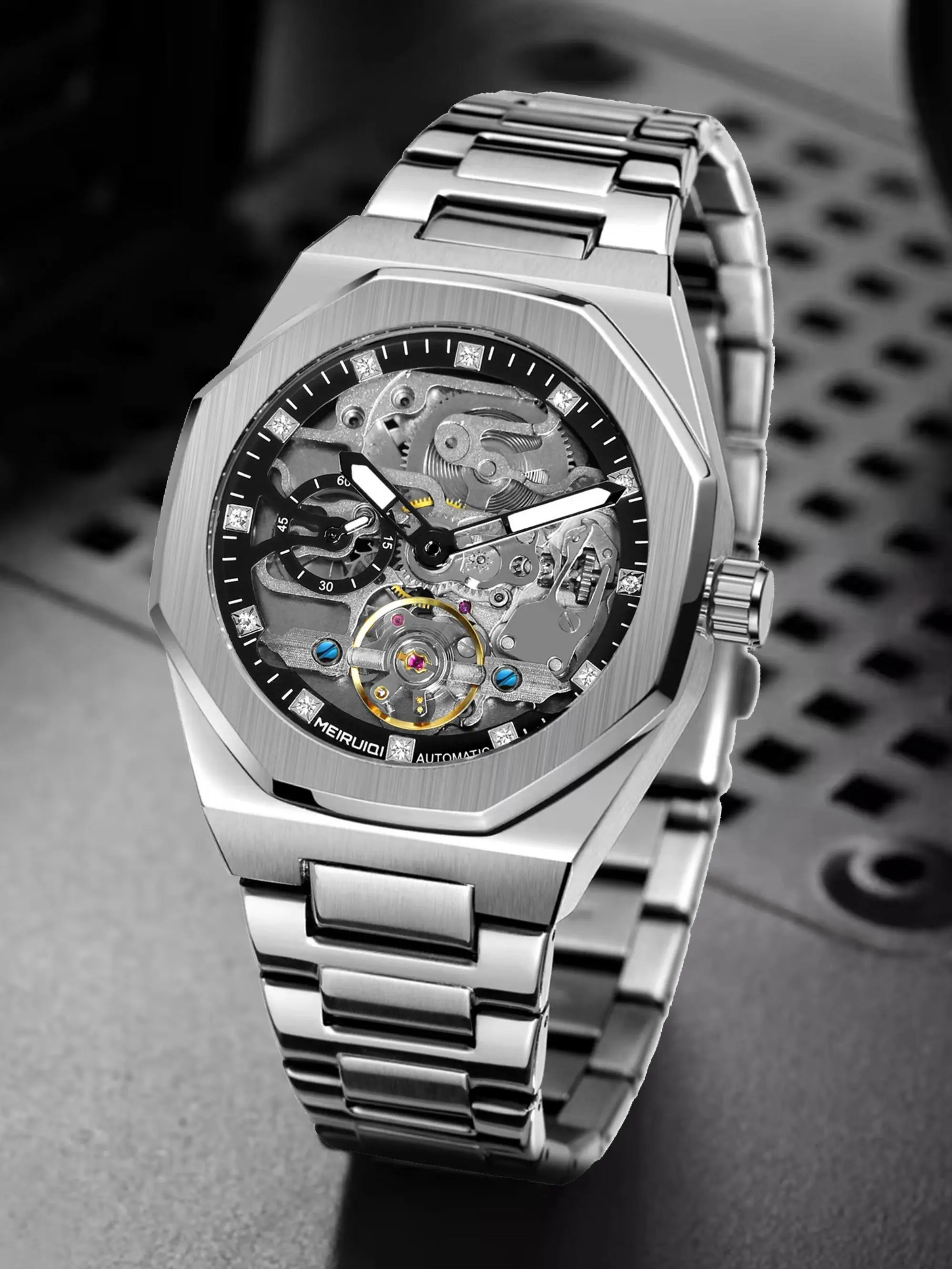 Men's Business Fashion Mechanical Watch, Analog Wristwatches, Fashion Watch for Party, Daily Clothing Decor, Trendy All-match & Exquisite Watch for Birthday Gift with Box, Automatic Skeleton Watch, Automatic Wristwatch