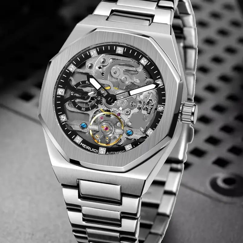 Men's Business Fashion Mechanical Watch, Analog Wristwatches, Fashion Watch for Party, Daily Clothing Decor, Trendy All-match & Exquisite Watch for Birthday Gift with Box, Automatic Skeleton Watch, Automatic Wristwatch