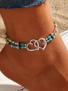 1PC Shiny Multicolor Beaded Anklet Set, Boho Style Adjustable Ankle Bracelet, Geometric Design with Mini Seed Beads, Perfect for Daily Wear & Vacation, Summer Jewelry