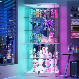 FREDEES Glass Display Cabinet with RGB Lights - 5-Tiers Curio Cabinet Display Case with Lock, Frameless Tall Showcase Display Shelf for Collectibles, Living Room Bookcase Storage Cabinet