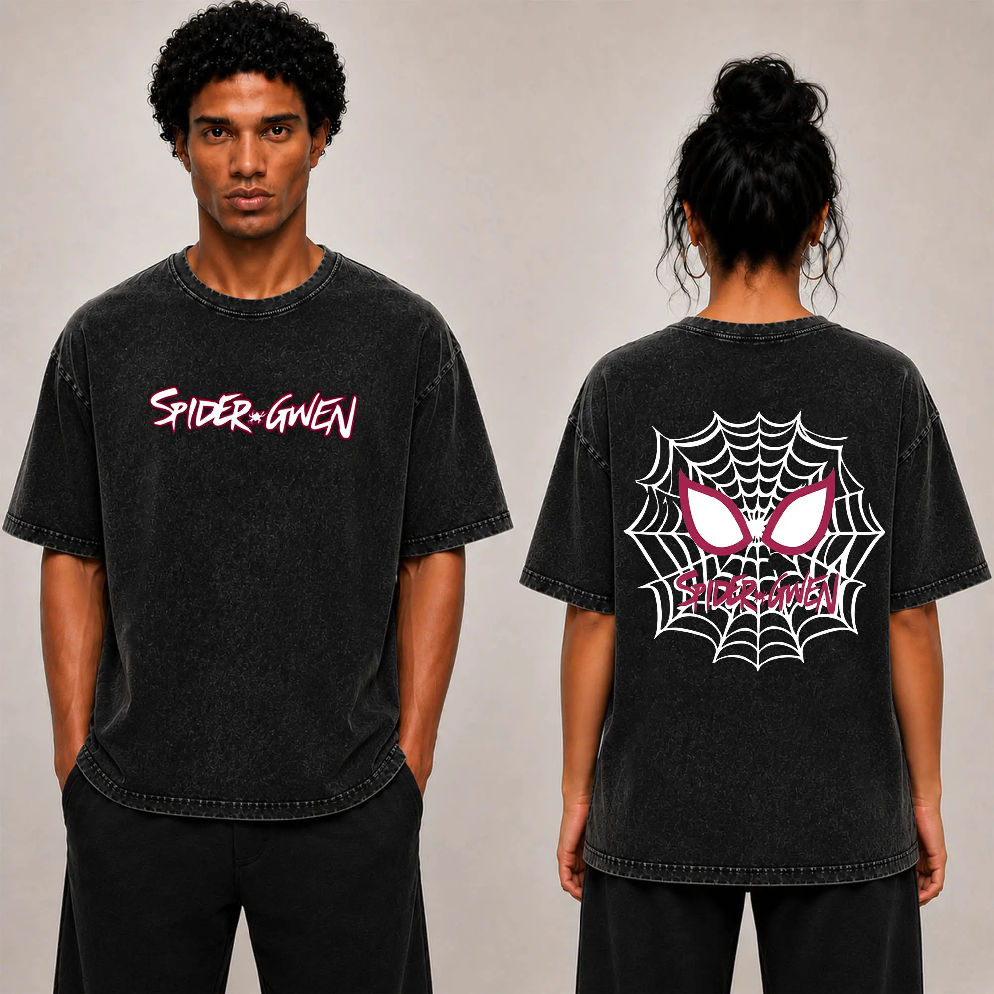 Spidey Girl Vintage Washed Graphic T-Shirt Oversized Heavyweight Cotton Web Slinger Spider Tee Double Sided Retro Comic Streetwear Y2K Heroine Aesthetic Premium Unisex Collector Fan Merch