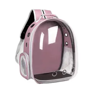 Portable Transparent Pet Backpack - Breathable Cat & Dog Carrier Travel Bag with Space Capsule Design Pink