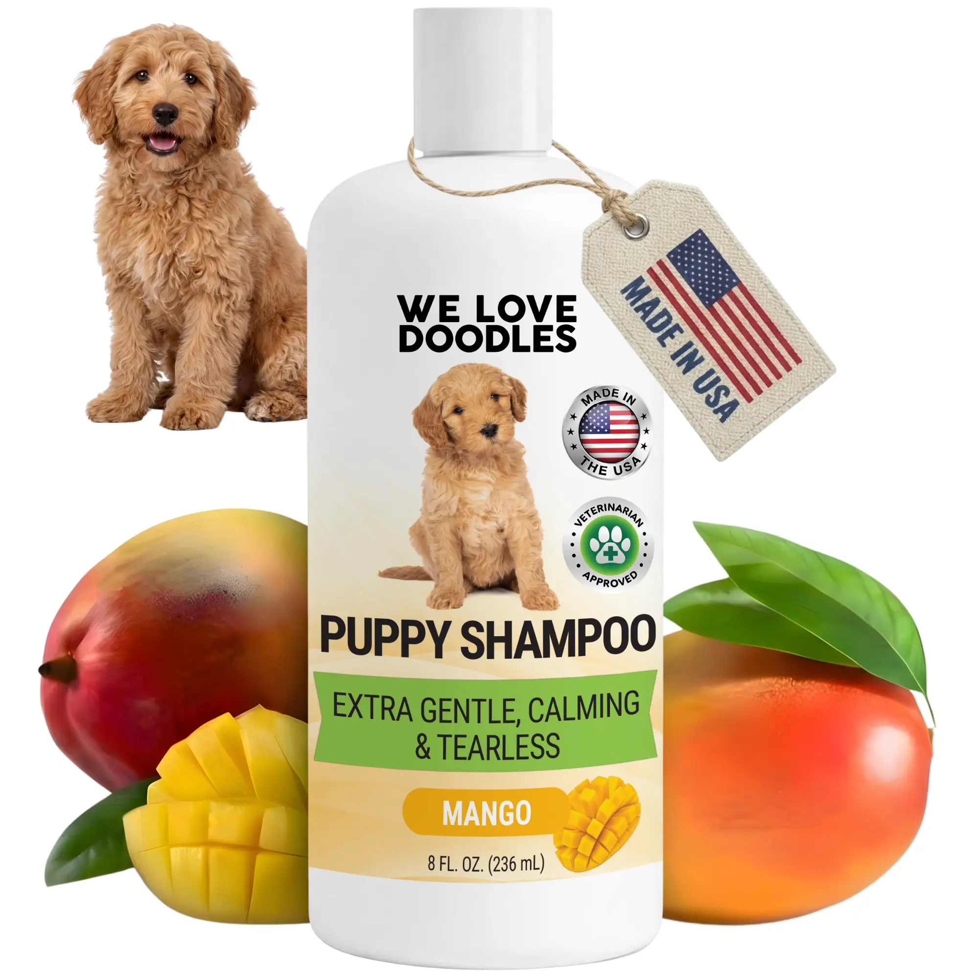 Puppy Shampoo & Conditioner | Made in USA | Natural Ingredients | Tear Free | Best Shampoo for Puppies, Mango, 8oz [We Love Doodles]