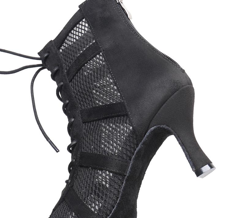 Minishion Dance Practice Shoes for Women Mesh Ballroom Sandals Heels Party Prom Ankle Booties with Zip in Black