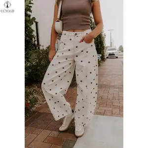 Women Plus Size Print Wide Leg Lounge Pants Baggy Palazzo Beach Trousers With Pockets