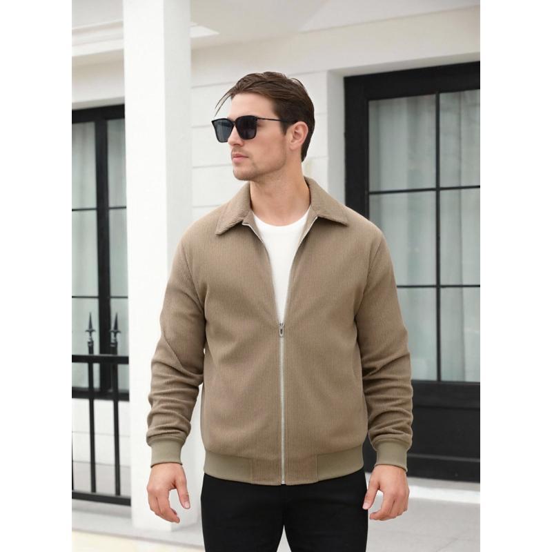 Men's Corduroy Bomber Jacket - Soft Pleated Navy Blue Zip-Up Casual Jacket for Outdoor Wear Men's Corduroy Bomber Jacket - Soft Pleated Navy Blue Zip-Up Casual Jacket for Outdoor Wear