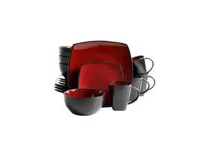 Soho Lounge 16 pc Dinnerware, Red Square Shape (Service for 4)