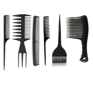 6 Piece Comb Set: Double Fish Styling Comb, 7 Inch Comb, Jumbo Rake Comb, Dye Brush, Rat Tail, and Large Bone Tail Comb