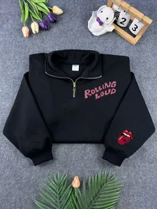 Loud Nights Quarter Zip Sweatshirt – Streetwear Embroidered Pullover, Trendy Oversized Hoodie