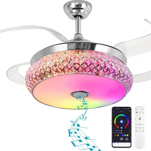Baysquirrel Smart Retractable Ceiling Fan with Speaker, Light, Remote/APP Control, 6 Speed Reversible RGB Mode Atmosphere Lighting Atmosphere Lamp