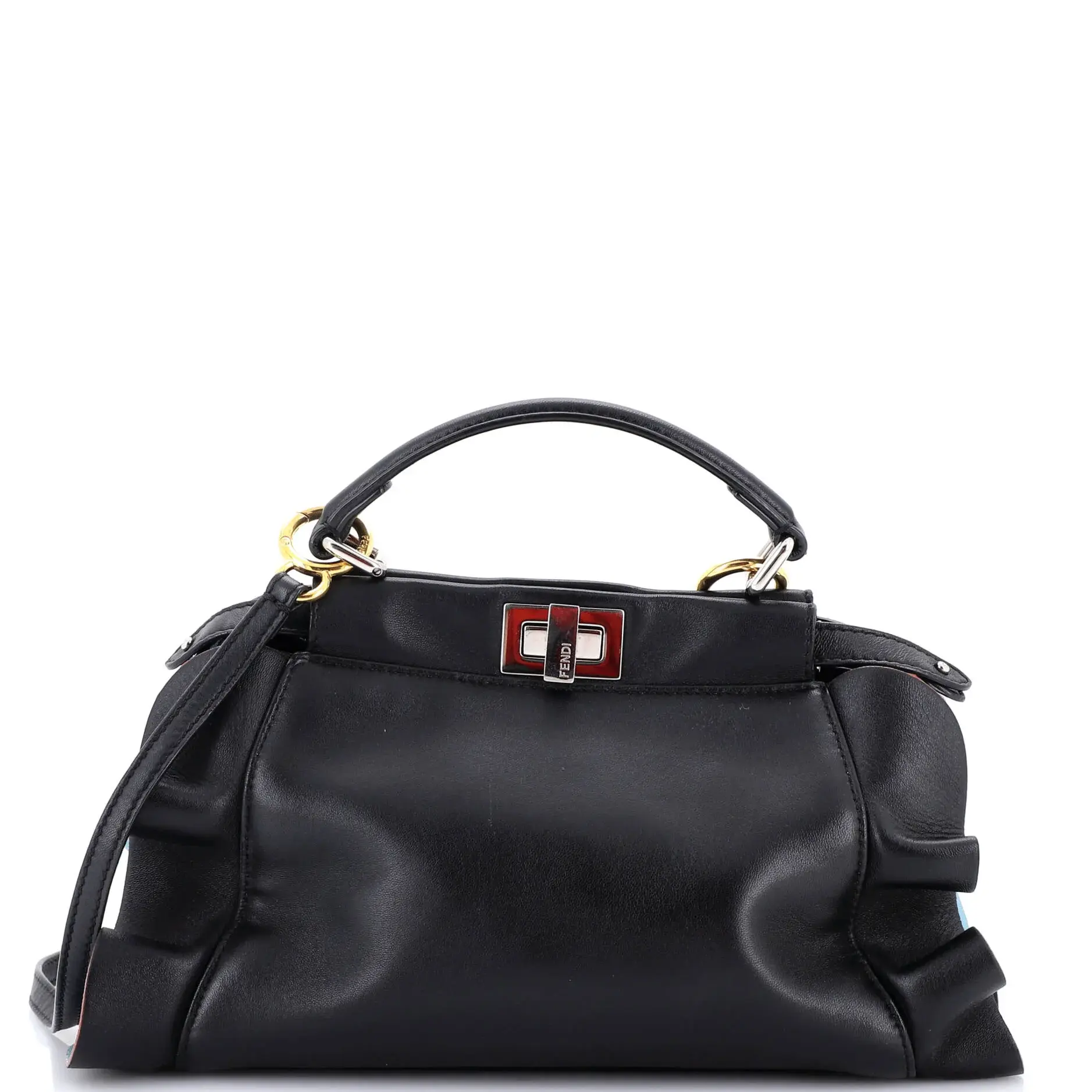 Pre-owned FENDI Leather Top Handle Bags Wave Peekaboo Bag Mini by Rebag