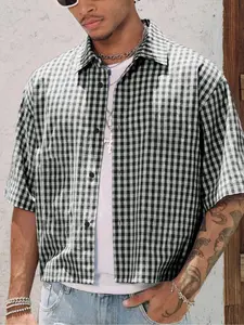 Men's Casual Street Style Plaid Checkered Checked Gingham Short Sleeve Button Shirt, Fashionable Shirts, Fitted, Vintage Classic Fashion, Trendy and Unique Design, Outdoor Wear, Fresh and Simple, Menswear