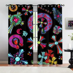 Colorful Cross Style Curtains,2 Panels, Trendy Gothic Blackout Window Drapes, Thermal Insulated Noise Reducing Grommet Curtains for Teens Adults Bedroom Living Room