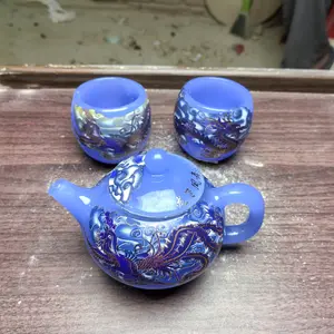 Changing Blue Porcelain Tea Set with Dragon and Phoenix Patterns