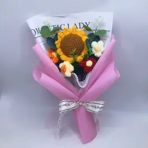 Handmade Sunflower Bouquet Gift, DIY Knitted Wool Flower Arrangement, Perfect for Lovers, Mothers, Friends, Any Occasion, Graduation Gifts