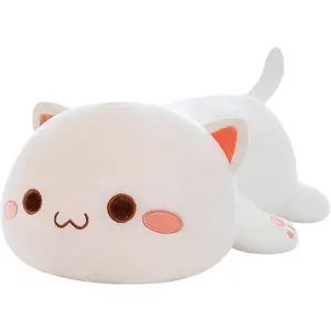 FUYU Cat Stuffed Animals, Soft Cat Plush Pillow Kawaii Kitten Stuffed Animal Toy Gifts for Kids Boys Girls Room Decor (White Round Eyes,15in/37cm)