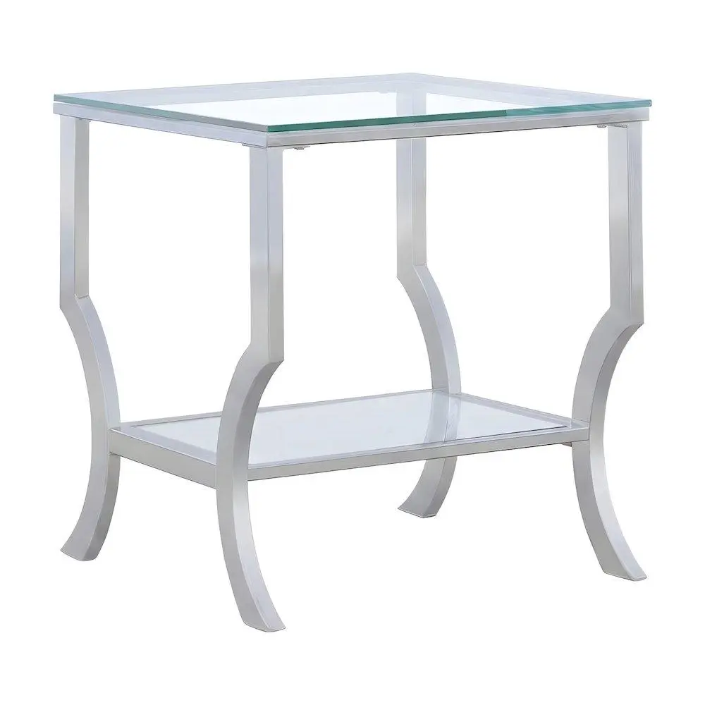 Furnifact Square Glass Top Metal Frame End Table - Chrome, Daily Elegance Indoor Living Room Furniture