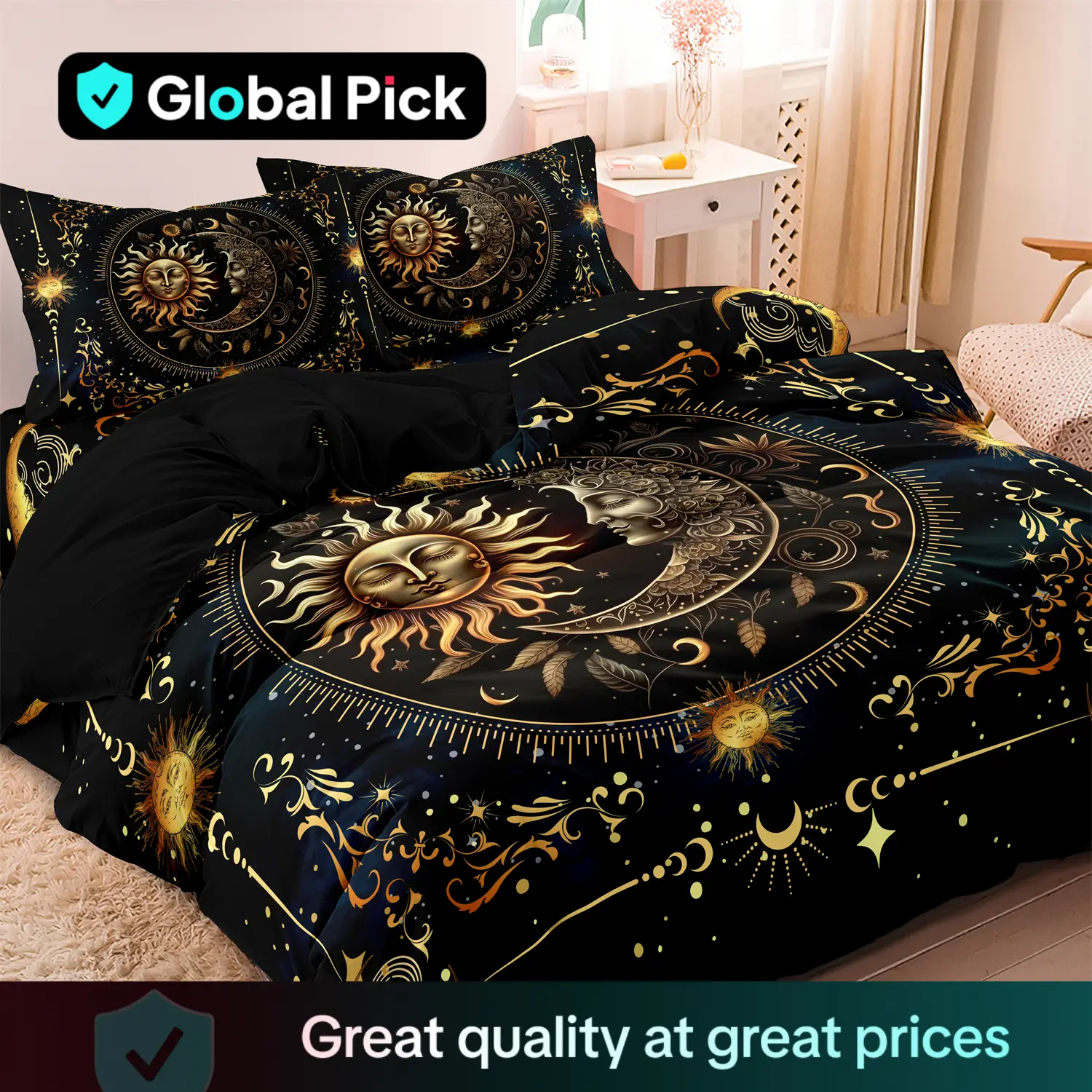 Sun & Moon Pattern Duvet Cover Set, 3 Counts/set Including 1 Duvet Cover & 2 Pillowcases without Filler, Soft Comfortable Bedding Set for Home Bedroo