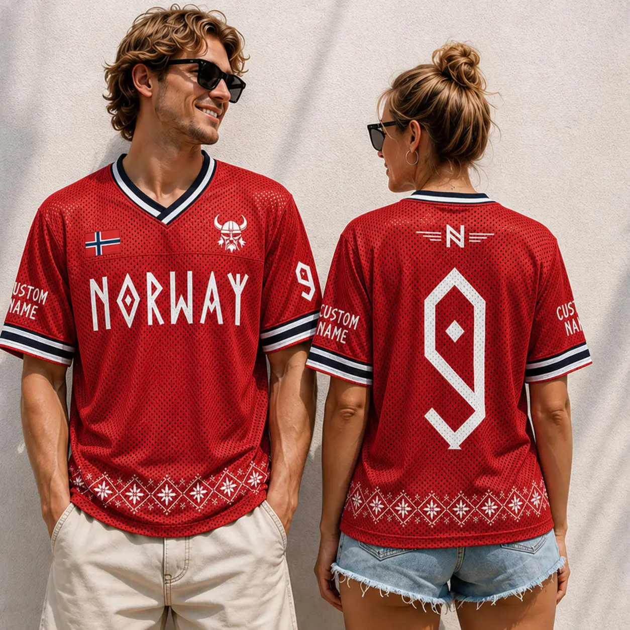 Norway Soccer Mesh Jersey, Custom Name Number Football Shirt, Nordic Viking Fan Top, Red Scandinavian Game Day Gift