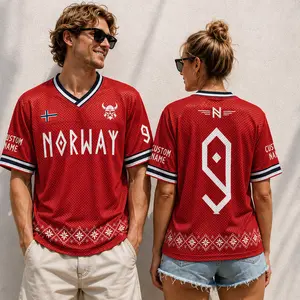 Norway Soccer Mesh Jersey, Custom Name Number Football Shirt, Nordic Viking Fan Top, Red Scandinavian Game Day Gift