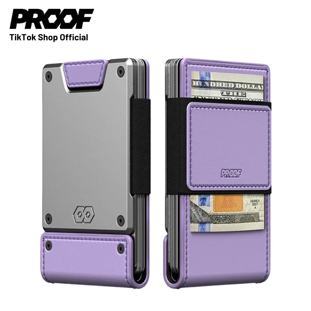CARRY PROOF Lilac Bloom Minimalist Wallet for Women, Full-Grain Leather and Aluminum RFID Blocking Card Holder, Slim Front Pocket Design, Leather Wallets, Aluminum Women's Wallets