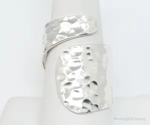 Vintage Modernist Hammered Style Sterling Silver Wrap Ring SZ 10 Adjustable