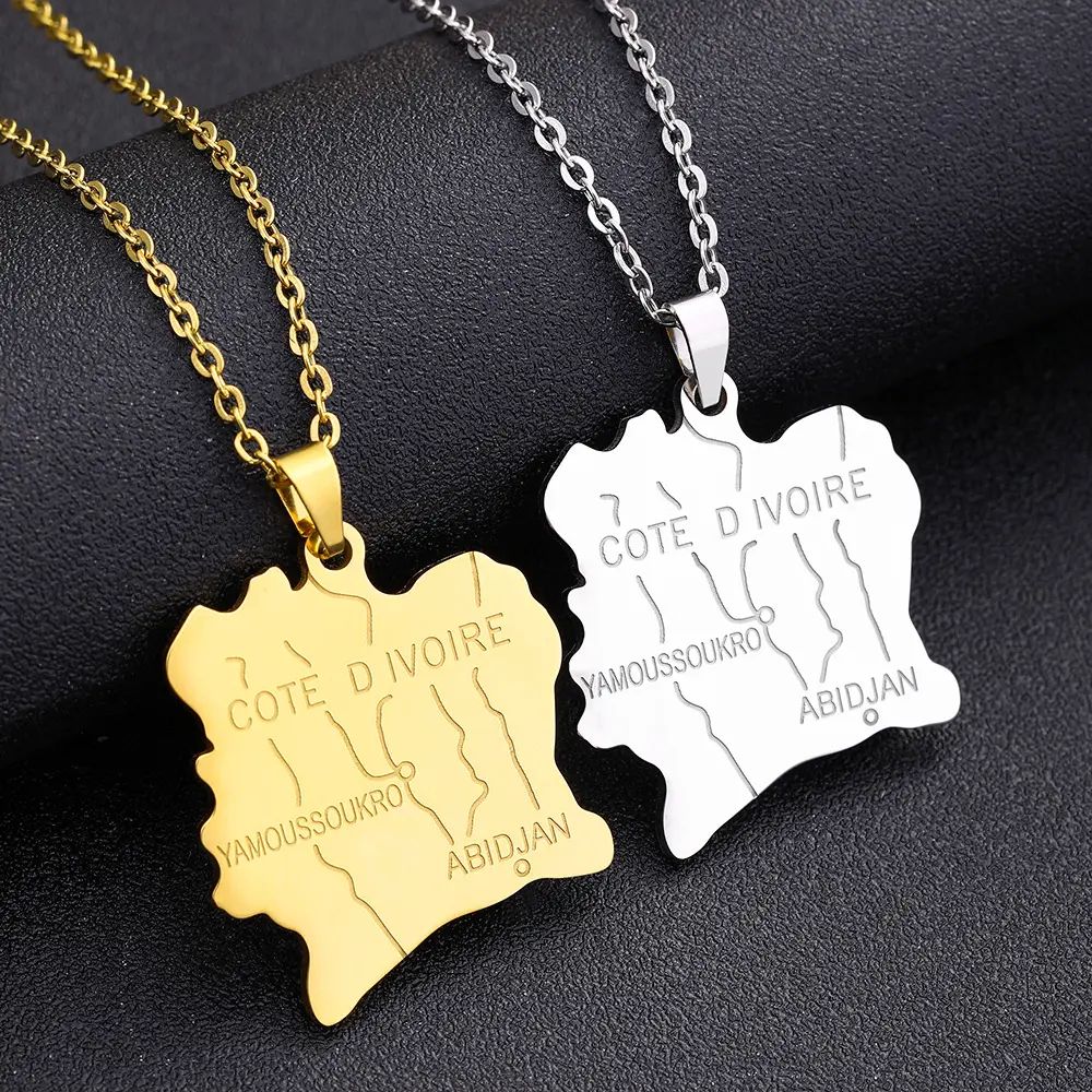 Ivory Coast map necklace Fashion geometric titanium steel pendant Popular accessories Unisex Couple jewelry