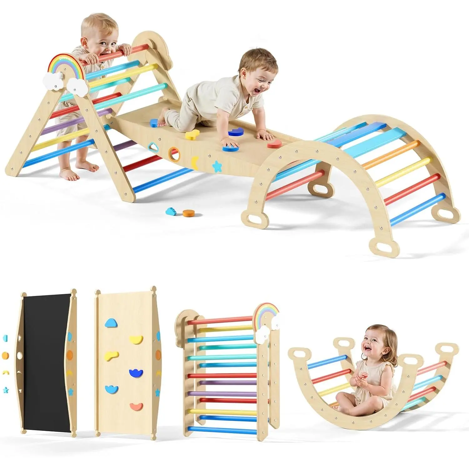 Triangle Set, 10in1 Toddler Climbing Toys Indoor, Kids' Indoor Climbers & Play Structures with Arch&Ramp&Ladder, Indoor Baby Climber  Toys