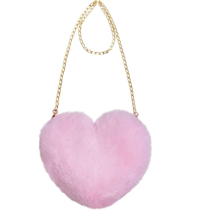 Heart Shaped Purse Fluffy Crossbody Bag with Chain Shoulder Strap Cute Clutch  Special Occasions