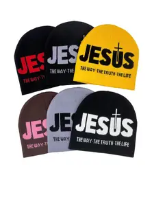 Unisex Multicolor Jesus Letter Y2K Knit Hat, Winter Sports Streetwear, Daily Use Fashion Accessory, Casual Style