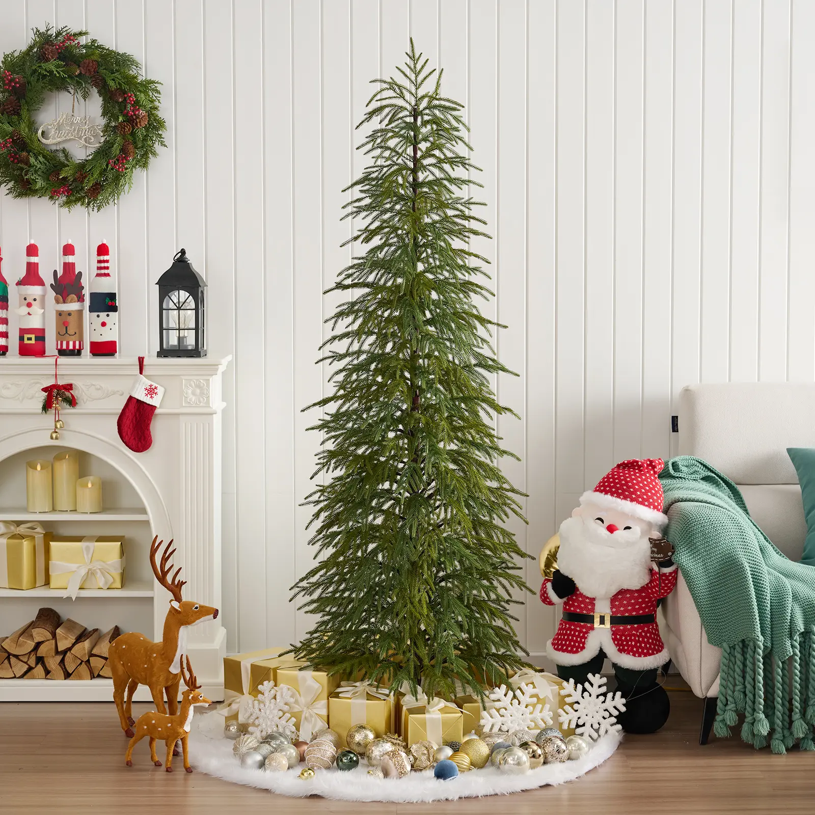 VeriNatural 5/6/7FT Artificial Green Cypress Christmas Tree, Full-Bodied Holiday Tree with Pre-Lit or Unlit Options, Metal Stand, Indoor Xmas Decor