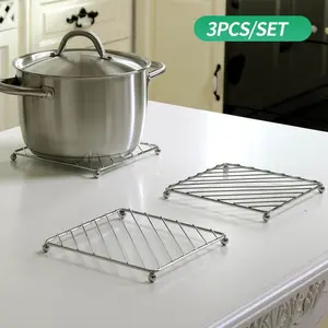 Heat Insulation Pot Mat, 3 Counts/set Modern Anti-scalding Stainless Steel Table Mat, Coasters, Kitchen Accessories, Kitchenware