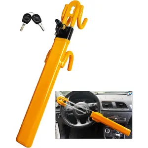 Steering Wheel Lock Anti- Heavy Duty Secure  Device, Adjustable Length Clamp Double Hook Locks Universal Fit (Yellow)
