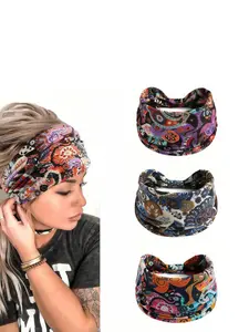 3pcs Retro Yoga Headbands, Elastic Anti-Slip Wide Band, Sweat-Wicking Women's Hair Bands, Ideal for Yoga and Daily Use Gift