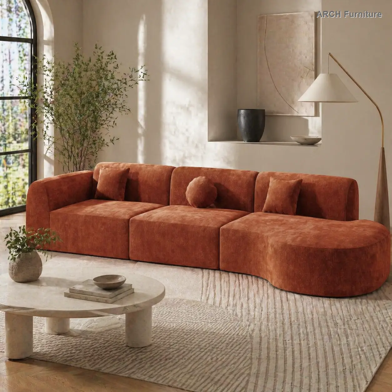 140" Modern Curved 3-Piece Fabric Upholstered Sectional Sofa - Elegance & Exquisite Sofa Sets, High-Density Fully Compressed Sponge, Right-Hand Facing Chaise Lounge, Fully Assembled for Living Room Home Decor, Elegance Sofa Sets
