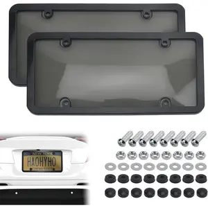 2PCS Clear Rust-Proof License Plate Covers & Frames with Screws Caps Washers, Universal Auto License Plate Holder for Standard US Plates