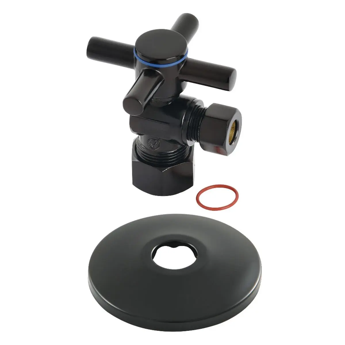 Kingston Brass  0.63 in. x 0.38 in. O.D. Compression Quarter-Turn Angle Stop Valve with Flange, Matte Black