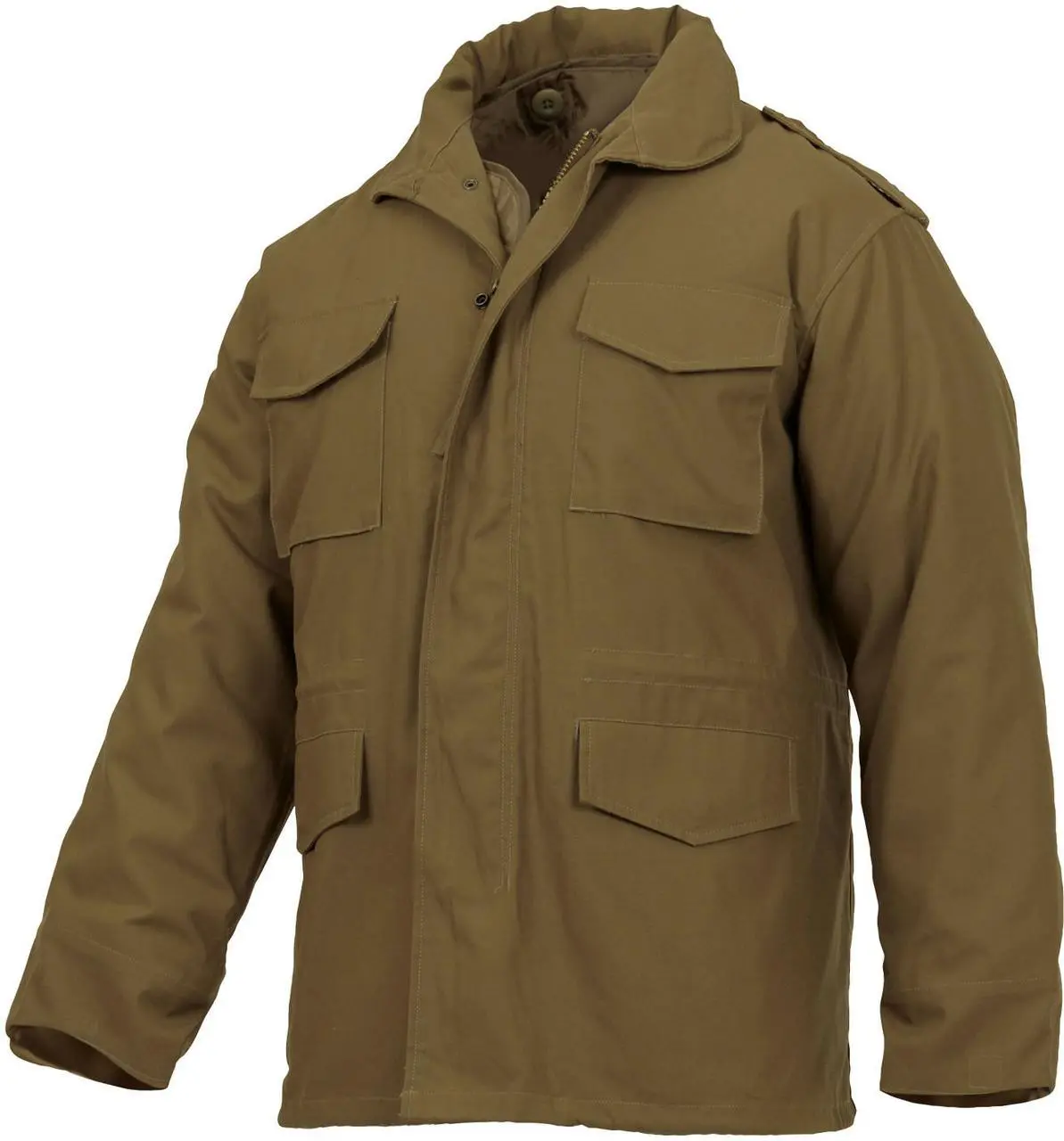 Men's M-65 Military Field Jacket in Coyote Brown, Long Sleeve Cotton Coat with a Removable Liner and Cargo Pockets, Menswear, Nylon, Tops, Polyester, Zipper, Brass Zipper