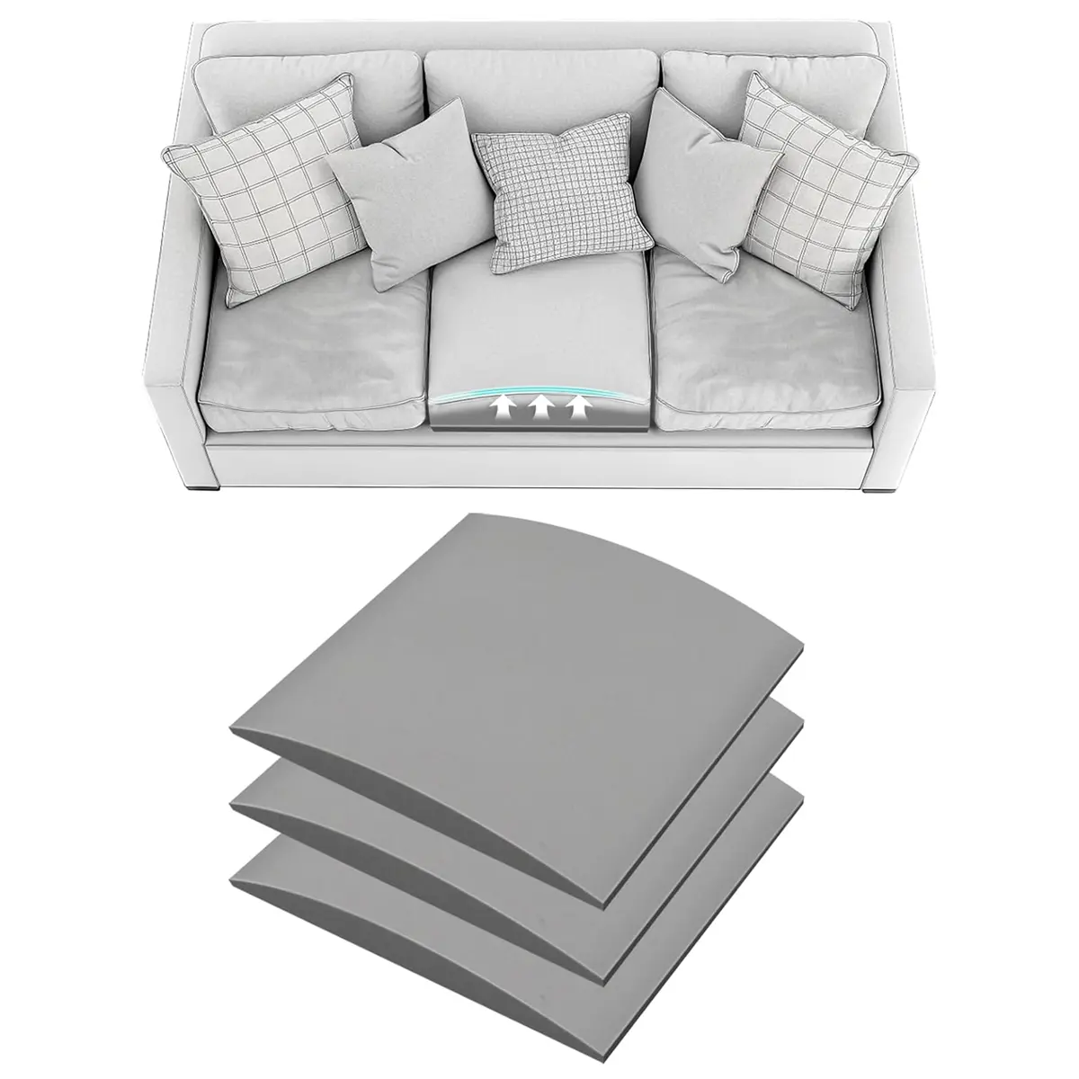 Foamagic 40D High Density Memory Sponge Sofa Cushion Support - 20x20x2 inch Gray Lifters for Sagging Couches, All Seasons, 1/2/3 Pack