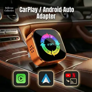 2026 New 4-in-1 CarPlay Wireless Adapter - iPhone/Android Compatible | Fast Connection, Hands-Free Calling, AirPlay, Mirror Link, Netflix, Youtube type-c adapter Bluetooth 5.0 fast transmission, ultra-HD stereo sound Wireless CarPlay Dongle